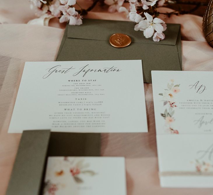 Romantic Woodland Invites Wedding Stationery | Classical Springtime Romance Inspiration at Butley Priory by Brown Birds Weddings | Jess Soper Photography