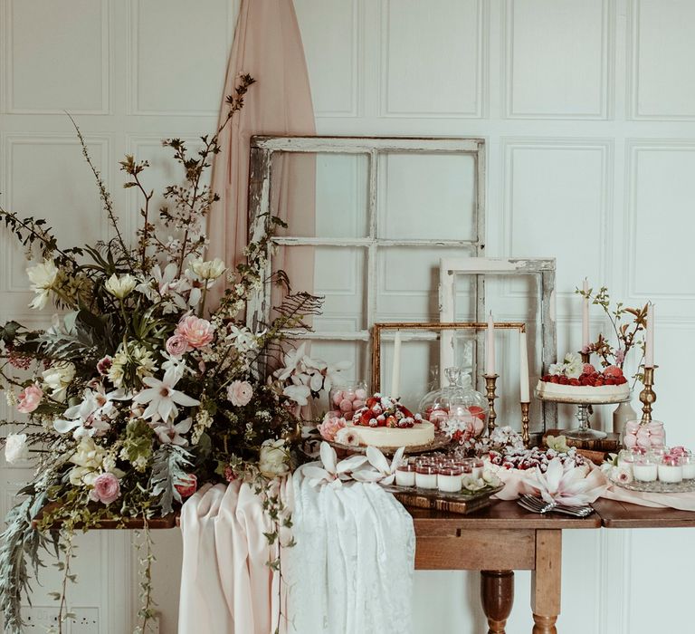 Blush Pink Dessert Table | Classical Springtime Romance Inspiration at Butley Priory by Brown Birds Weddings | Jess Soper Photography