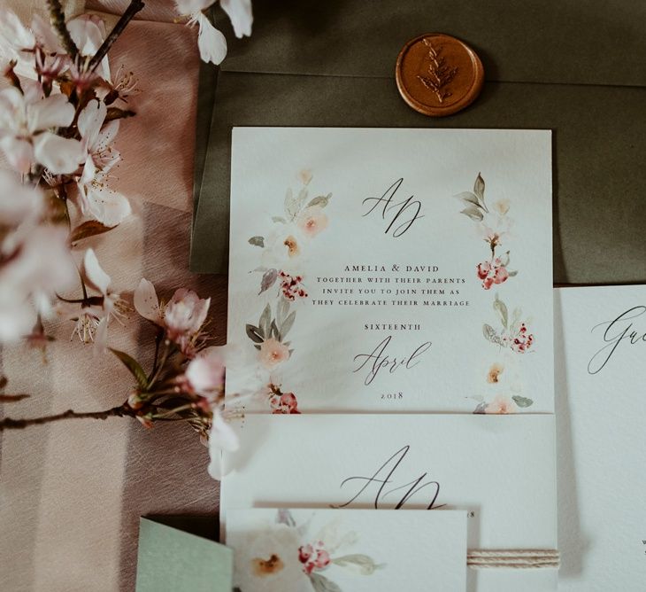 Romantic Woodland Invites Wedding Stationery | Classical Springtime Romance Inspiration at Butley Priory by Brown Birds Weddings | Jess Soper Photography