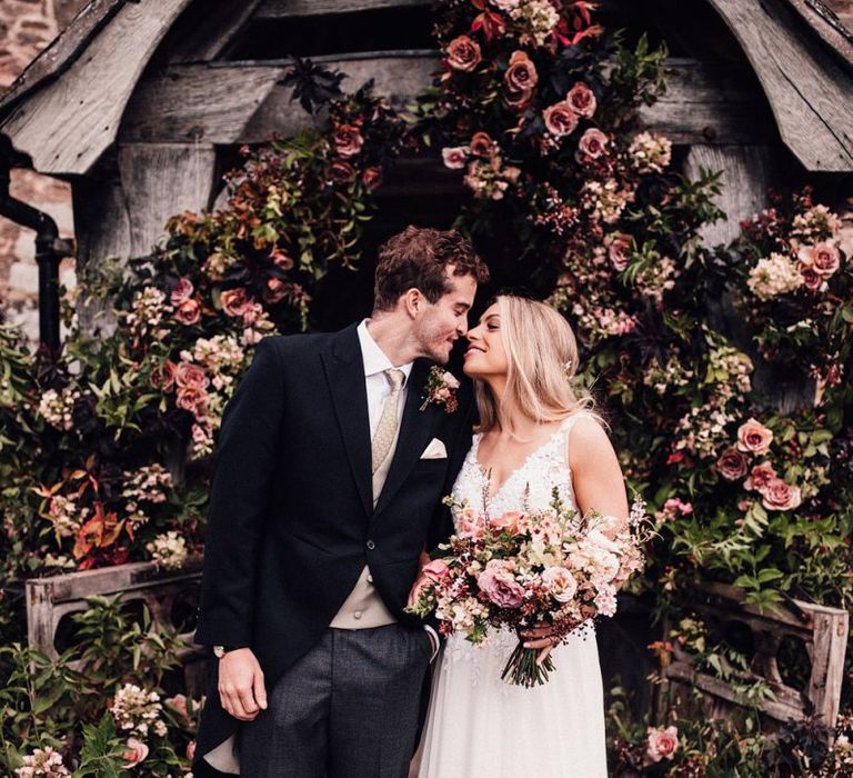 Pink wedding flowers for church ceremony