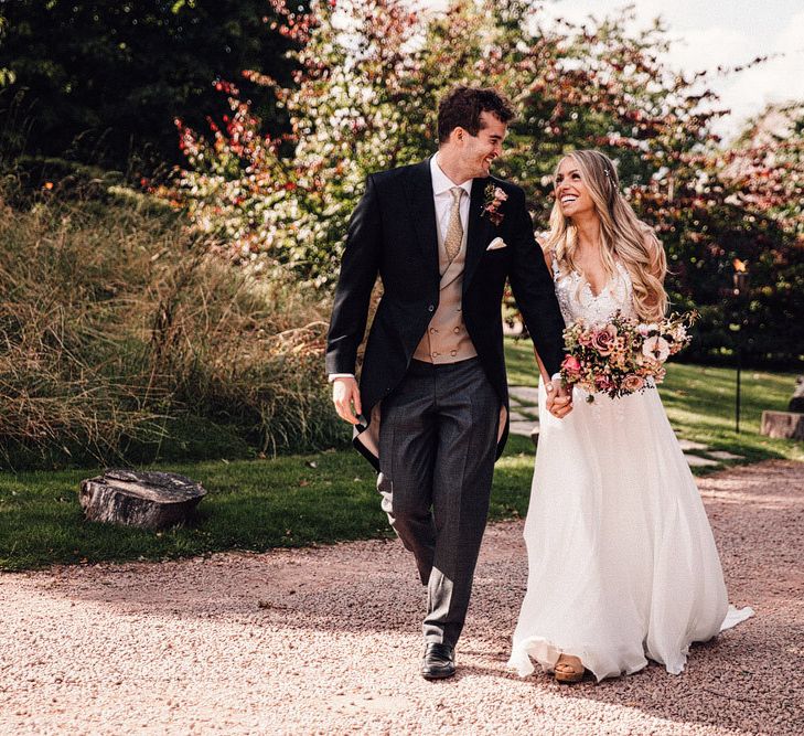 Bride and groom at Dewsall Court wedding