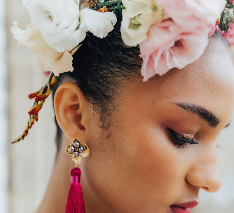 Hot pink tassel earrings for stylish bride