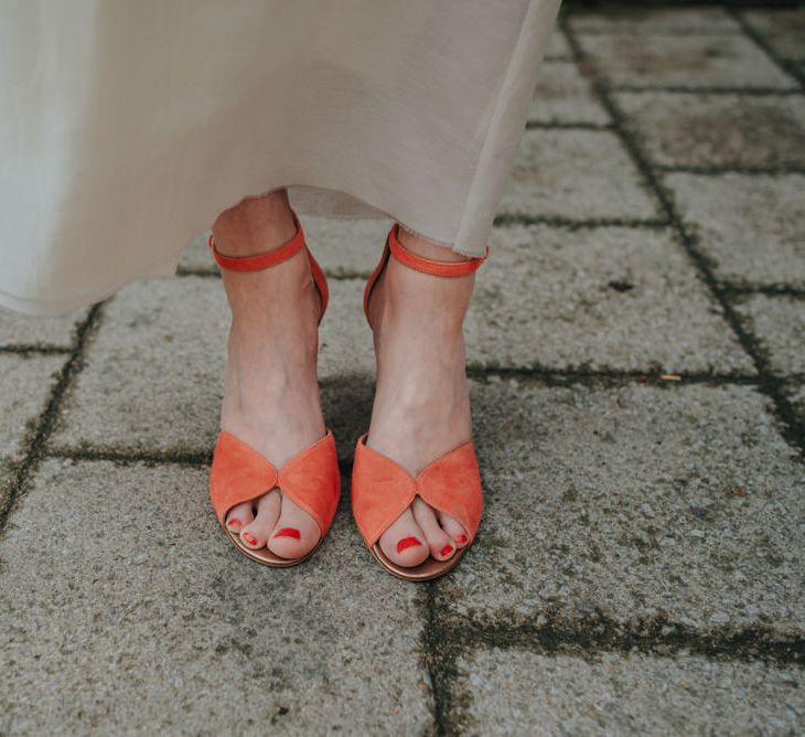 Coral Peep Toe Bridal Shoes from Anthropologie | Coral Peony Humanist Wedding at The Tab Centre Shoreditch | Remain in the Light Photography