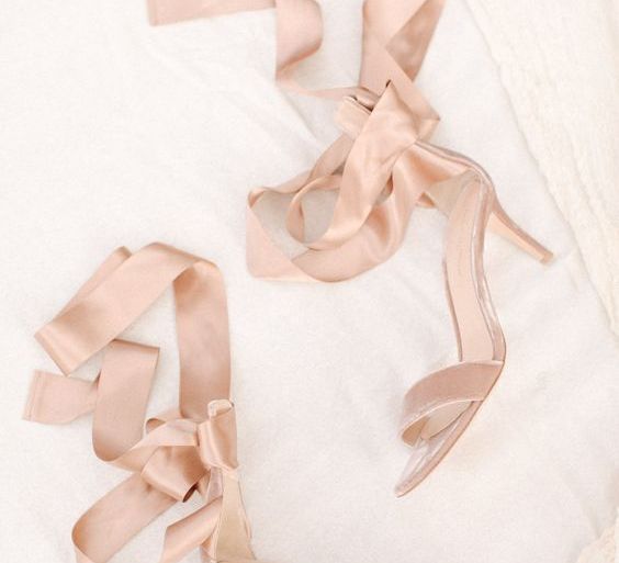 Blush Pink Ribboned Gianvito Rossi Wedding Shoes | Contemporary Elegance Wedding in the Countryside | M &amp; J Photography | Film by Jacob and Pauline