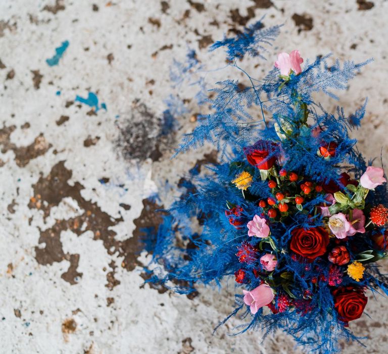 Blue and red bridal bouquet