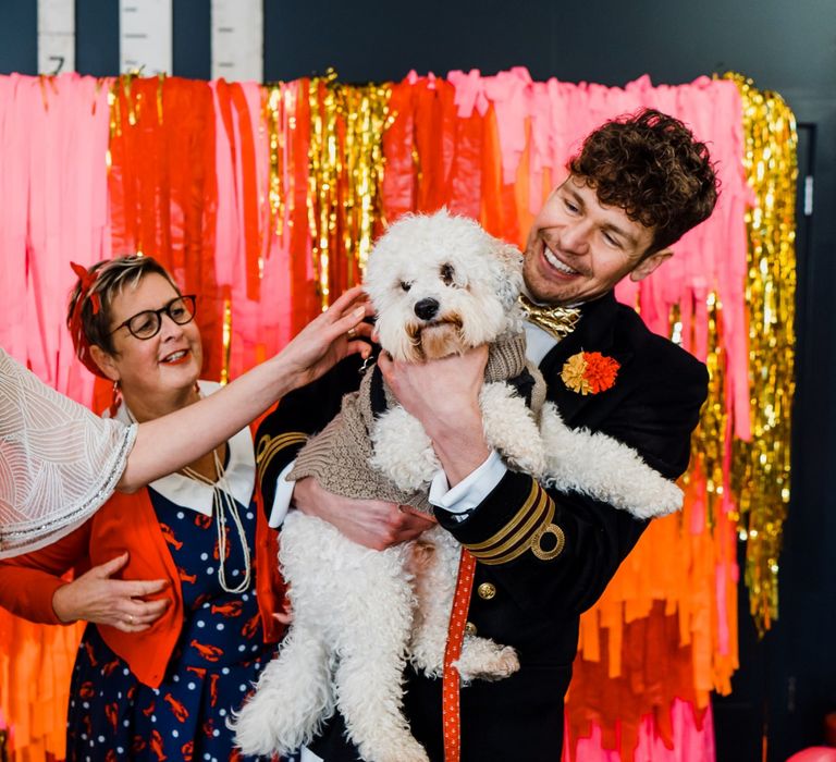 Pet cockapoo at wedding ceremony