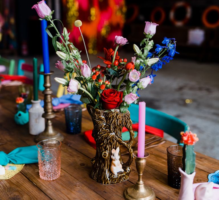 colourful wedding theme with bright candles and flowers