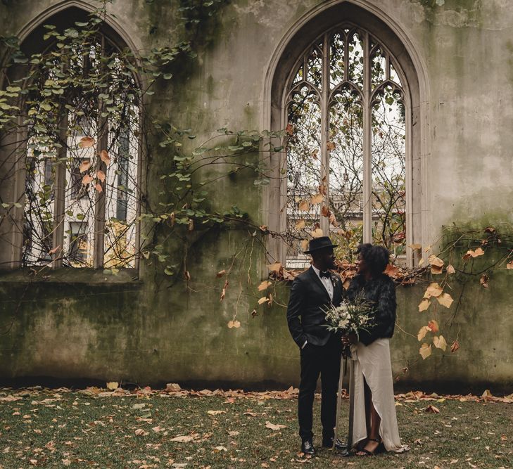 Stylish alternative London City wedding photography at St Dunstan in the East by The Chamberlins wedding photography