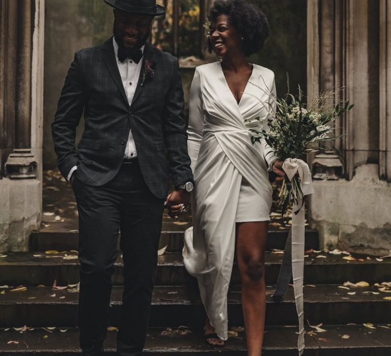 Black bride and groom portraits at St Dunstan in the East