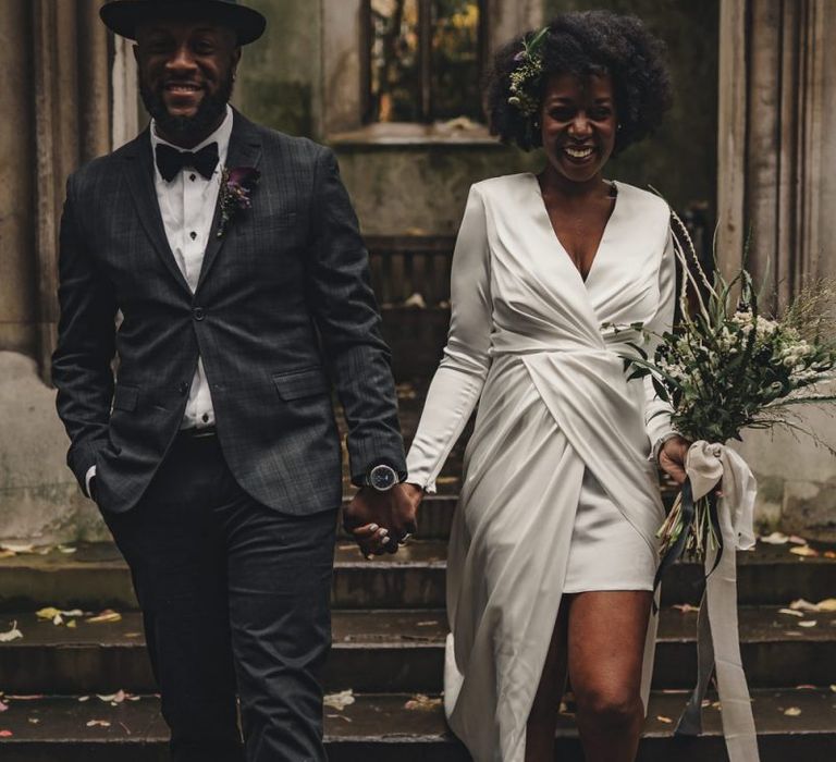 Stylish bride and groom at alternative London wedding