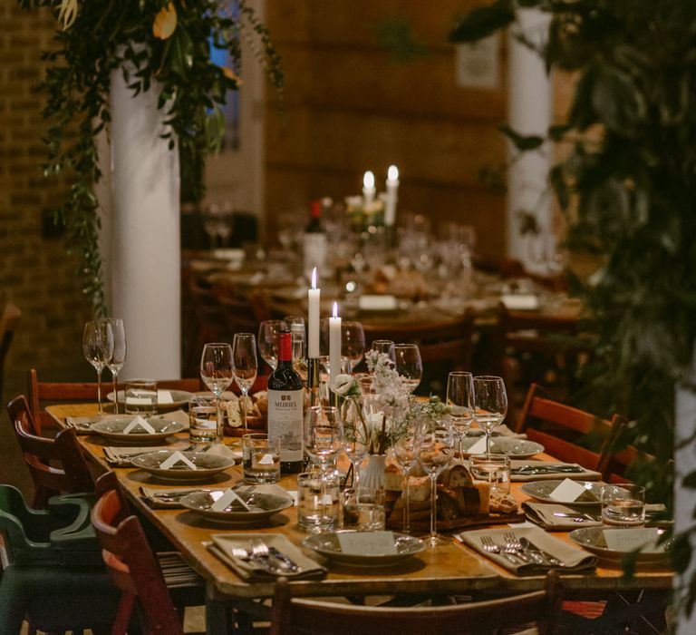 Relaxed Dining For Wedding // Minimalist Wedding Dress By Bon Bride // Brixton East Wedding // Chris Adnitt Events // Millar Cole Photography // Basque Country Style Catering For Wedding