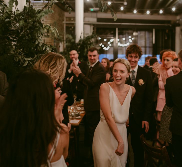 Minimalist Wedding Dress By Bon Bride // Brixton East Wedding // Chris Adnitt Events // Millar Cole Photography // Basque Country Style Catering For Wedding