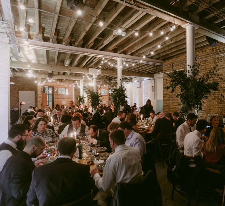 Warehouse Wedding Space // Minimalist Wedding Dress By Bon Bride // Brixton East Wedding // Chris Adnitt Events // Millar Cole Photography // Basque Country Style Catering For Wedding