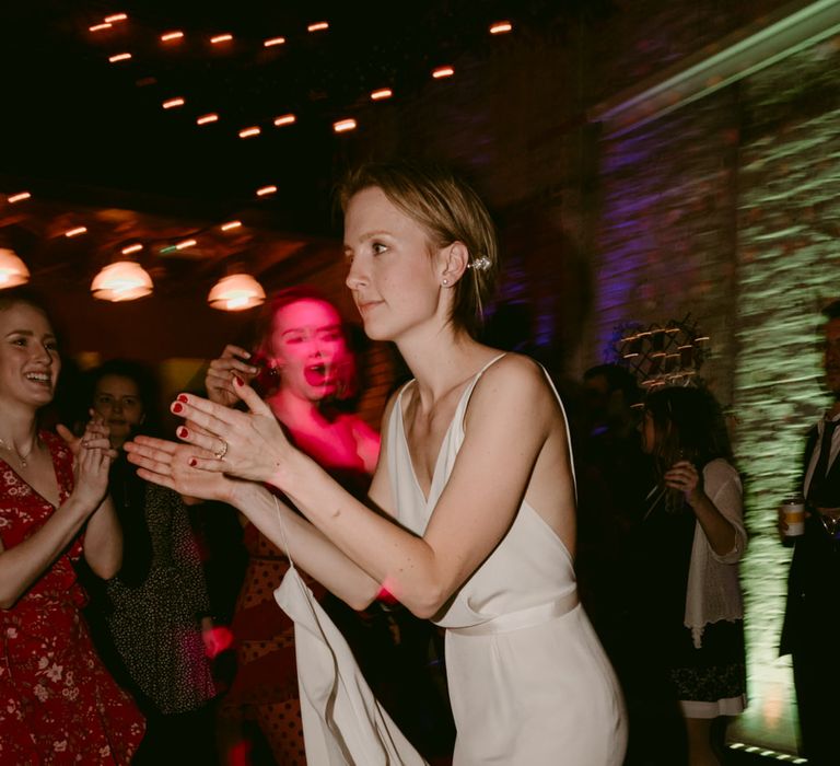 Minimalist Wedding Dress By Bon Bride // Brixton East Wedding // Chris Adnitt Events // Millar Cole Photography // Basque Country Style Catering For Wedding