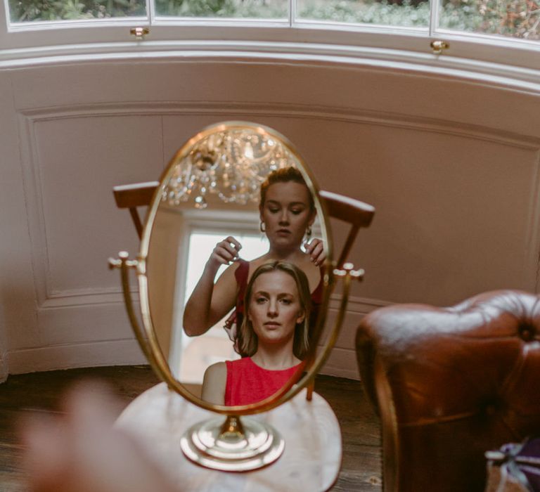 Bride Getting Ready For Wedding // Minimalist Wedding Dress By Bon Bride // Brixton East Wedding // Chris Adnitt Events // Millar Cole Photography // Basque Country Style Catering For Wedding