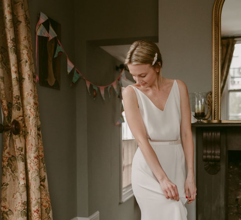 Minimalist Wedding Dress By Bon Bride // Brixton East Wedding // Chris Adnitt Events // Millar Cole Photography // Basque Country Style Catering For Wedding