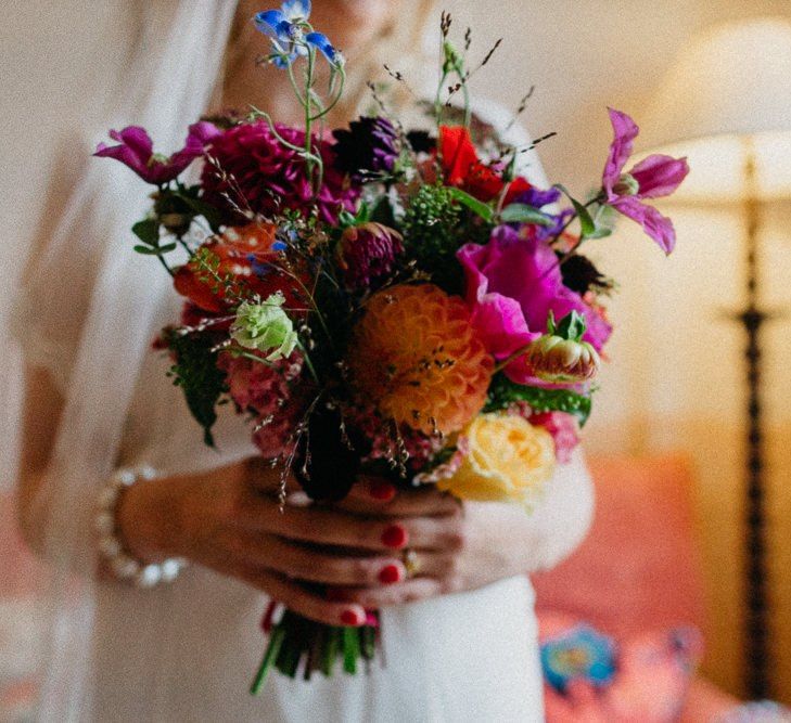 Bright floral bouquet for a colourful kitsch celebration in London