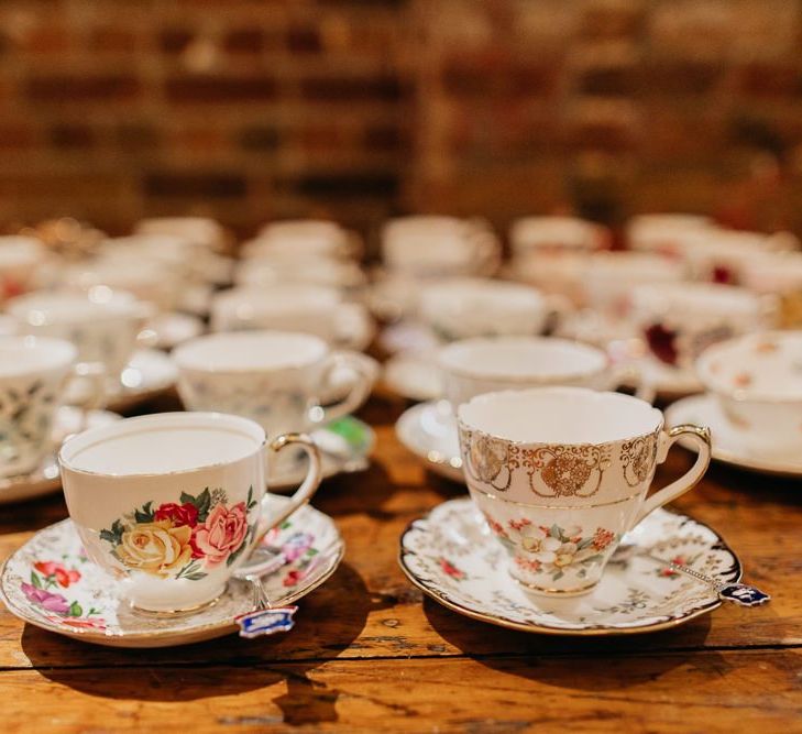 China vintage tea cups for kitsch styled, colourful reception in London