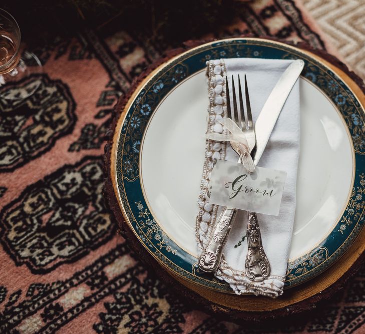 Place Settings | Rustic Luxe Wedding Decor from Little Jem | Lexicon Cards | Country Boho Inspiration in the Woodlands of Happy Valley Norfolk | Cara Zagni Photography