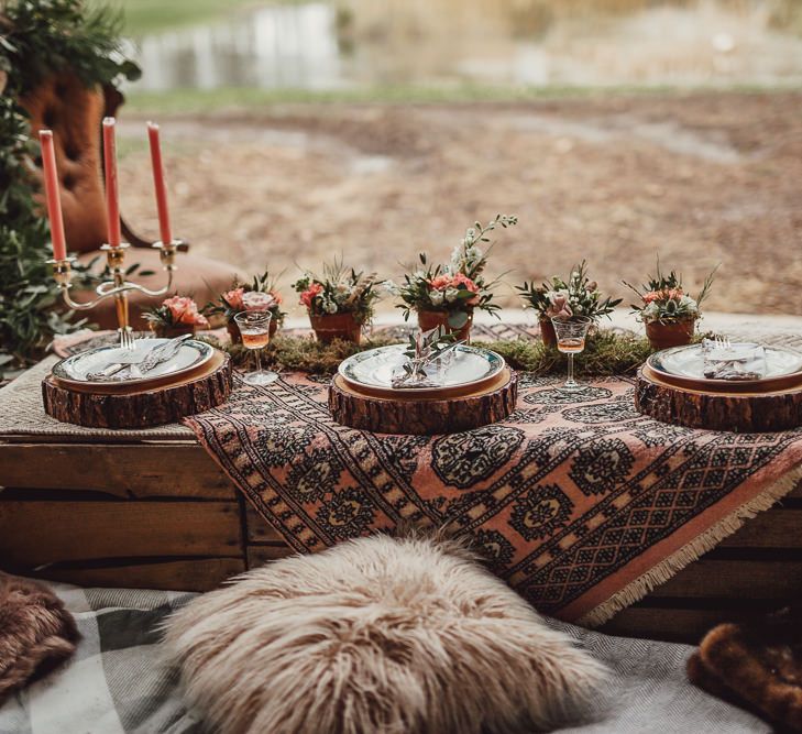 Intimate Tablescape | Rustic Luxe Wedding Decor from Little Jem | Lexicon Cards | Country Boho Inspiration in the Woodlands of Happy Valley Norfolk | Cara Zagni Photography