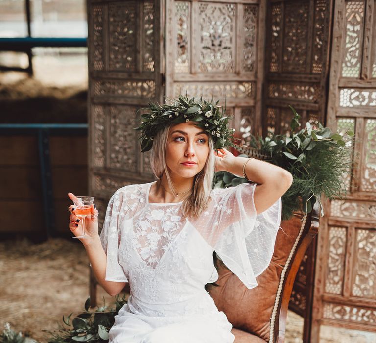 Boho Bride in Embroidered  ASOS Dress &amp; Flower Crown |  Country Boho Inspiration in the Woodlands of Happy Valley Norfolk | Cara Zagni Photography