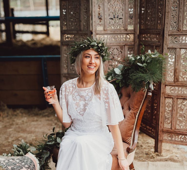 Boho Bride in Embroidered  ASOS Dress &amp; Flower Crown |  Country Boho Inspiration in the Woodlands of Happy Valley Norfolk | Cara Zagni Photography