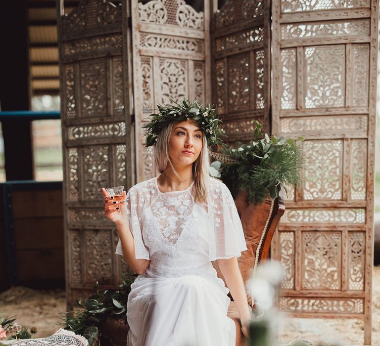 Boho Bride in Embroidered  ASOS Dress &amp; Flower Crown |  Country Boho Inspiration in the Woodlands of Happy Valley Norfolk | Cara Zagni Photography