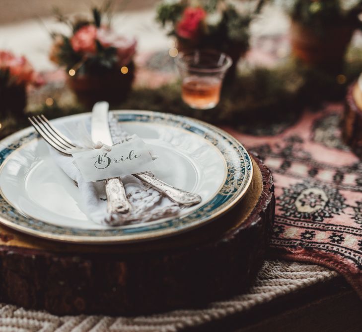 Place Setting | Rustic Luxe Wedding Decor from Little Jem | Lexicon Cards | Country Boho Inspiration in the Woodlands of Happy Valley Norfolk | Cara Zagni Photography