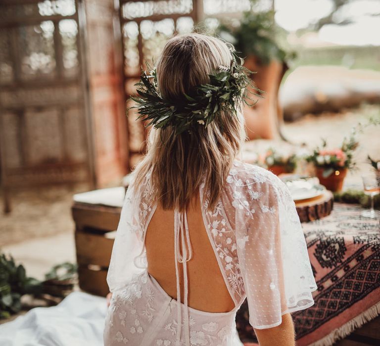 Boho Bride in Backless Embroidered ASOS Dress &amp; Flower Crown |  Country Boho Inspiration in the Woodlands of Happy Valley Norfolk | Cara Zagni Photography