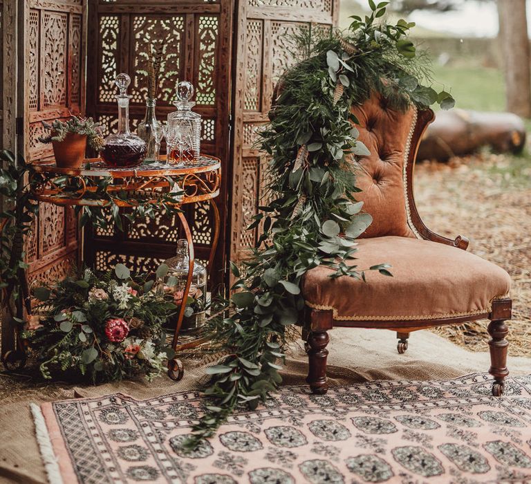 Whiskey Station | Rustic Luxe Wedding Decor from Little Jem | Lexicon Cards | Country Boho Inspiration in the Woodlands of Happy Valley Norfolk | Cara Zagni Photography