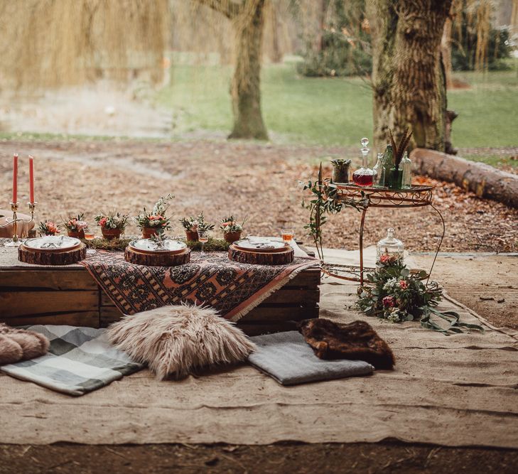 Intimate Tablescape | Rustic Luxe Wedding Decor from Little Jem | Lexicon Cards | Country Boho Inspiration in the Woodlands of Happy Valley Norfolk | Cara Zagni Photography