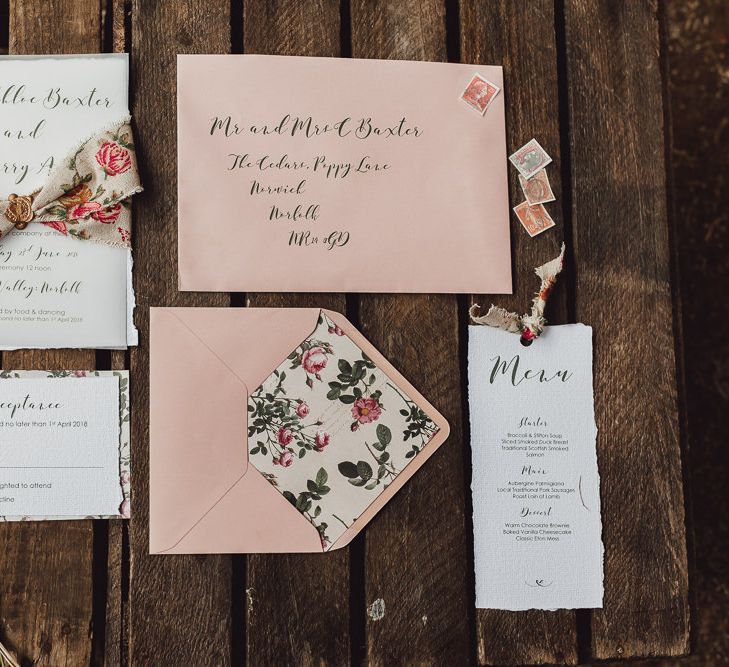 Romantic Pink &amp; Floral Little Pea Designs Wedding Stationery | Country Boho Inspiration in the Woodlands of Happy Valley Norfolk | Cara Zagni Photography