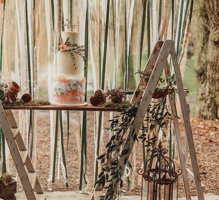 Ellie’s Cakery Wedding Cake Table | Rustic Luxe Wedding Decor from Little Jem | Country Boho Inspiration in the Woodlands of Happy Valley Norfolk | Cara Zagni Photography