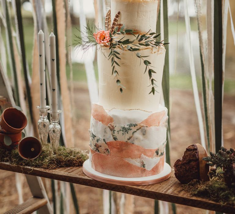 Ellie’s Cakery Wedding Cake | Rustic Luxe Wedding Decor from Little Jem | Country Boho Inspiration in the Woodlands of Happy Valley Norfolk | Cara Zagni Photography