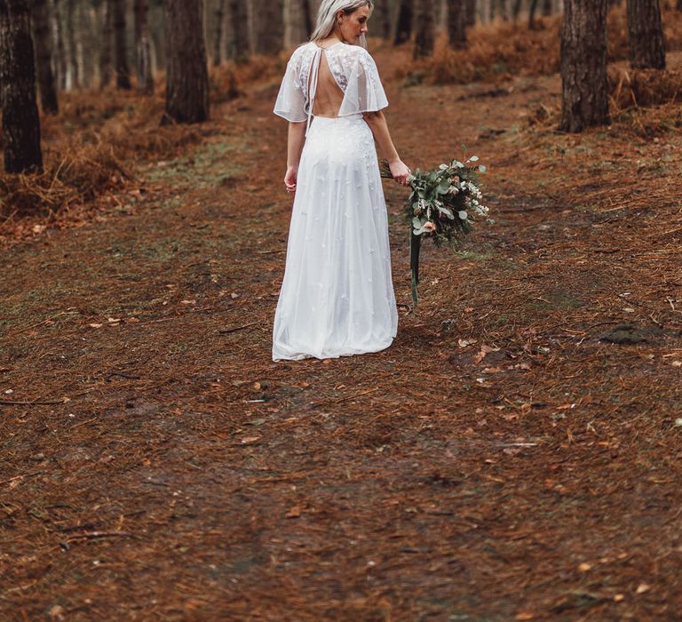 Boho Bride in Backless ASOS Dress |  Country Boho Inspiration in the Woodlands of Happy Valley Norfolk | Cara Zagni Photography