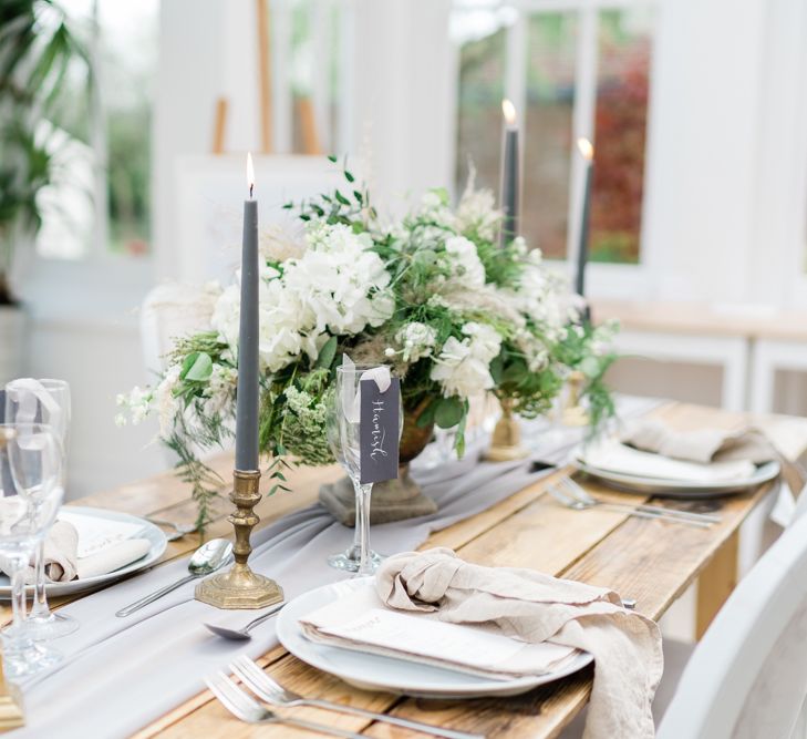 Stylish Tablescape Decor with Grey, Gold and White Details