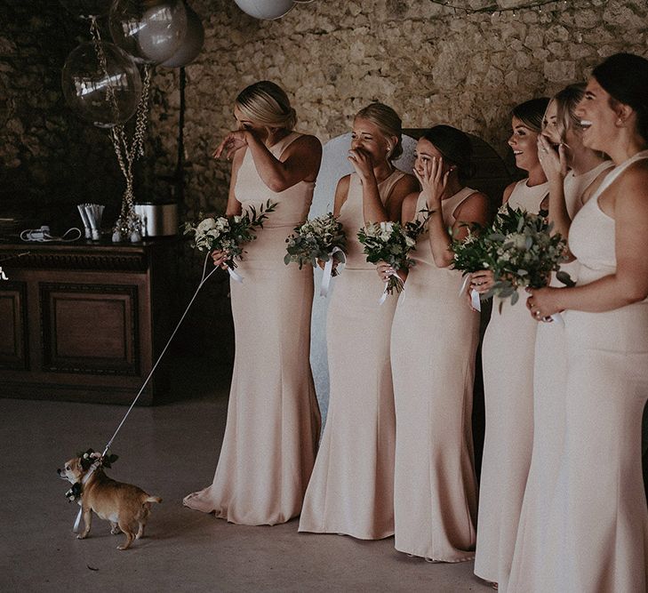 Bridesmaids in Blush Pink Halterneck Dresses