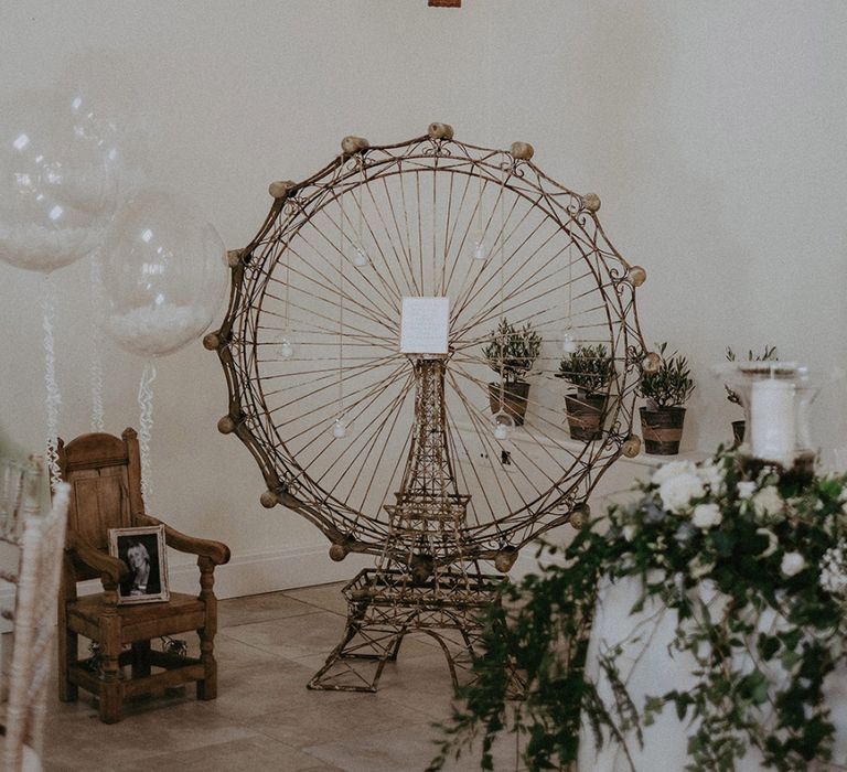 Wire Ferris Wheel and Eiffel Tower Wedding Decor