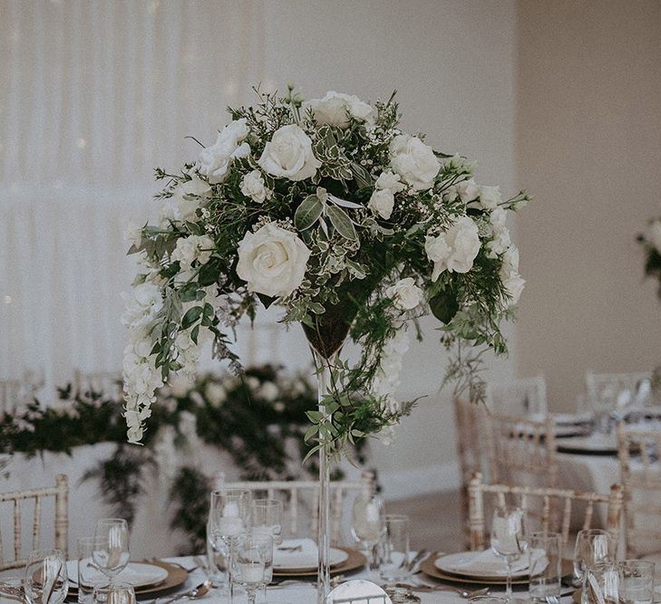 White and Green Wedding Flower Centrepieces