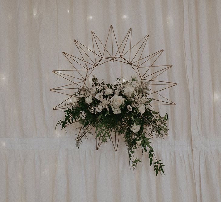 Wire Sun and White and Gold Wedding Flowers