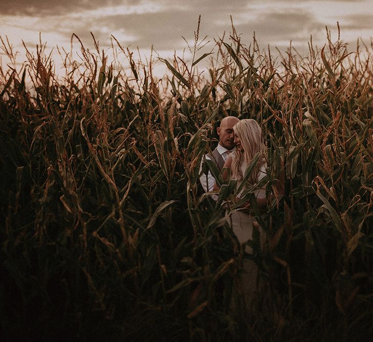 Bride and Groom Portrait in the Crops