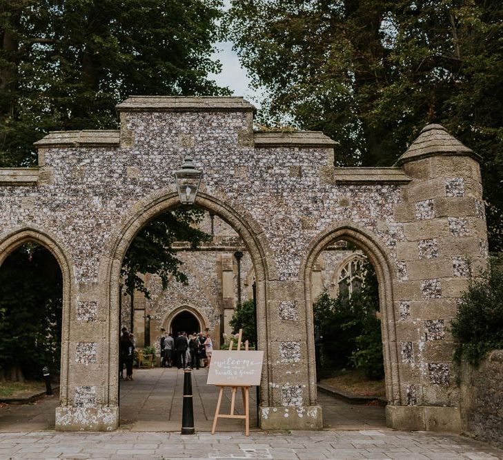 Wedding signs at church ceremony entrance