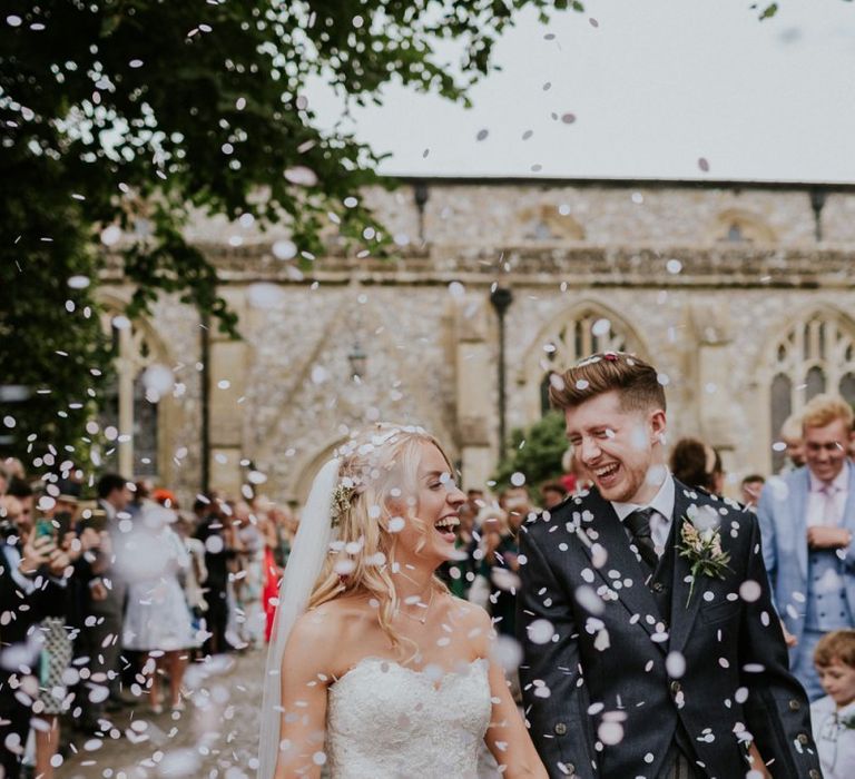 Bride in strapless Enzoani wedding dress