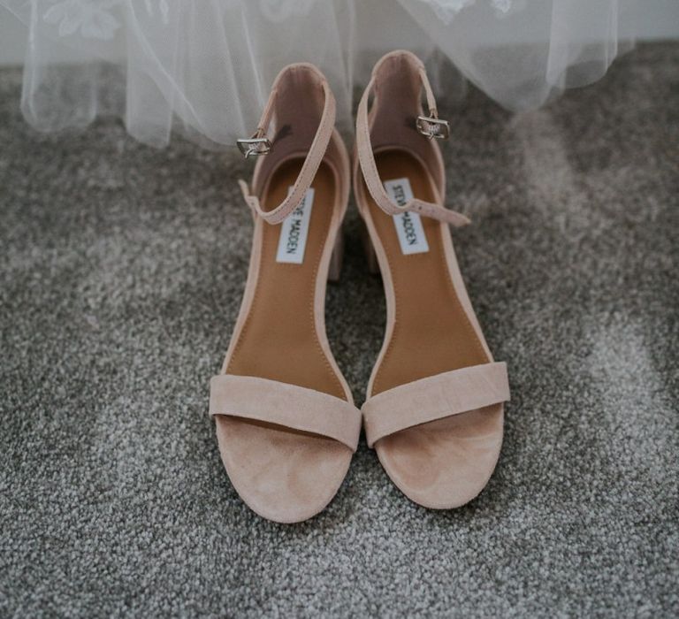 Nude wedding shoes with Enzoani wedding dress