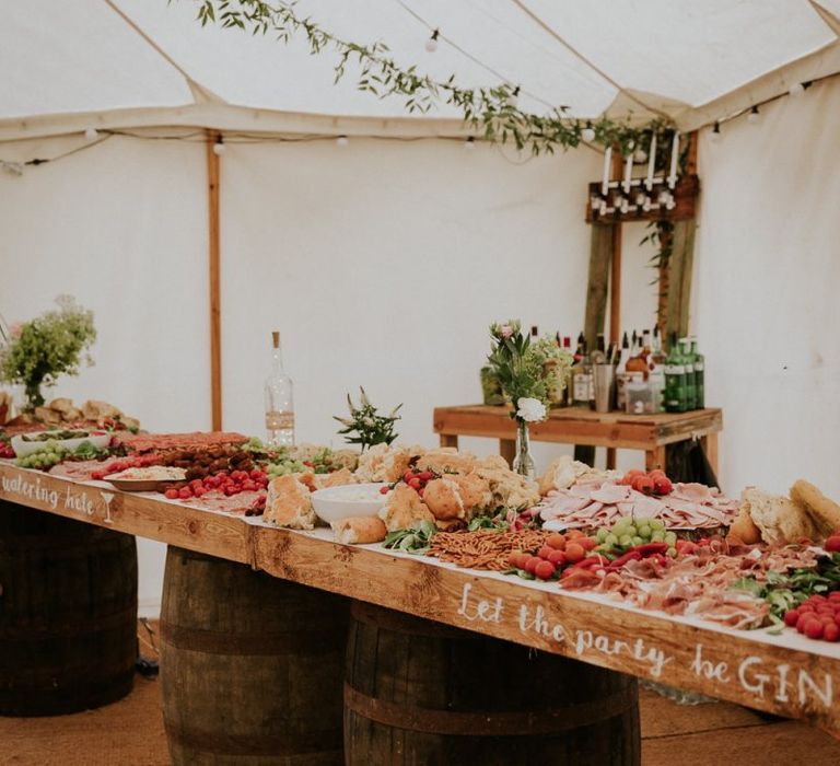 Grazing table at marquee wedding