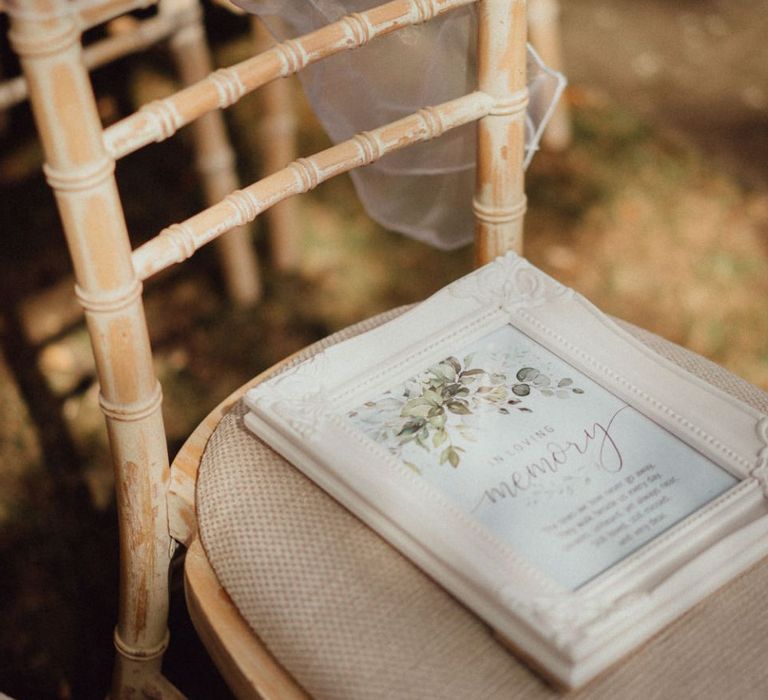 Wedding seat sign at ceremony during Micklefield Hall wedding