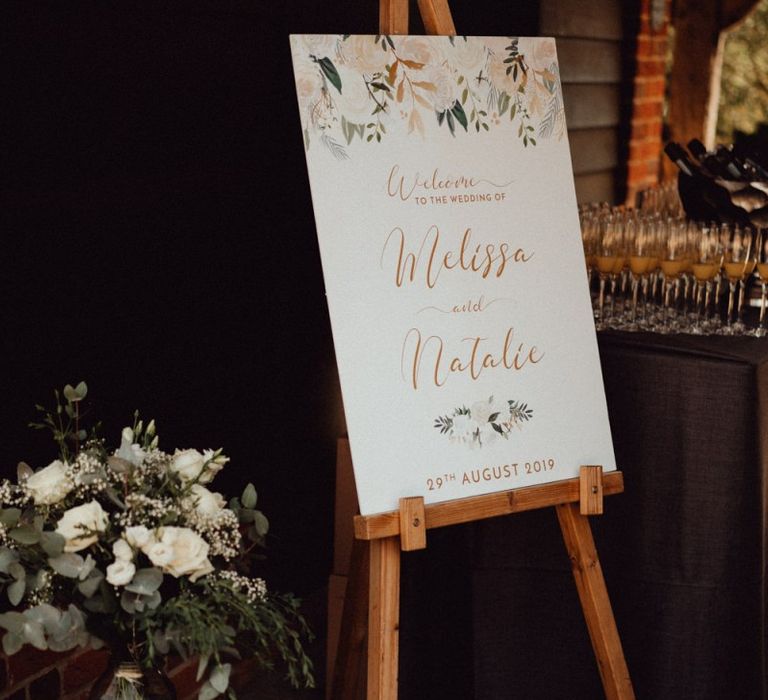 Wedding welcome sign at Micklefield Hall wedding