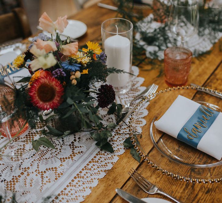 Clear Charger Plate For Wedding // Vow Renewal At Doddington Hall With Bride In Alan Hannah With Brightly Coloured Florals And Images From Magda K Photography