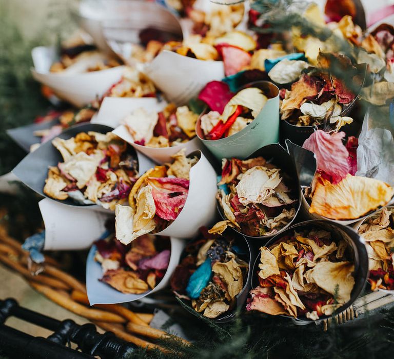 Dried Flower Petal Confetti // Vow Renewal At Doddington Hall With Bride In Alan Hannah With Brightly Coloured Florals And Images From Magda K Photography