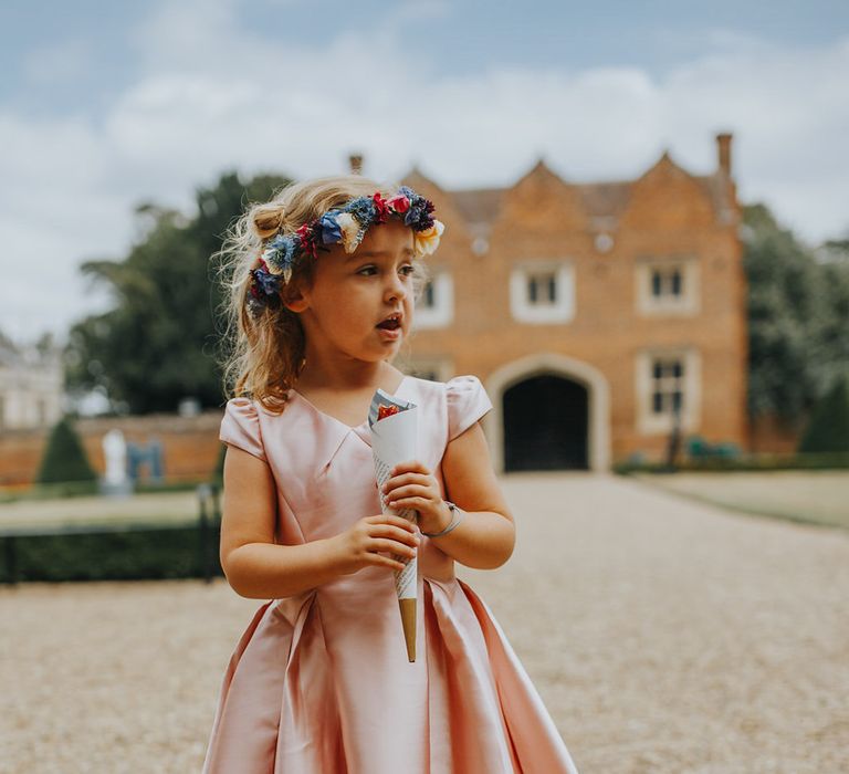 Flower Girl In Pink Dress // Vow Renewal At Doddington Hall With Bride In Alan Hannah With Brightly Coloured Florals And Images From Magda K Photography